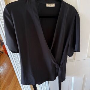 Babaton Black Short Sleeve Wrap Blouse